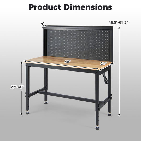 48 Inch Heavy Duty Workbench with AC/USB Outlets and Pegboard-Natural