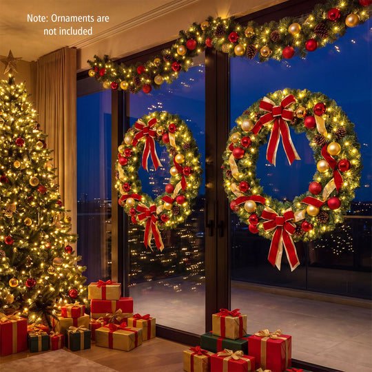48 Inch Large Pre-Lit Artificial Christmas Wreath