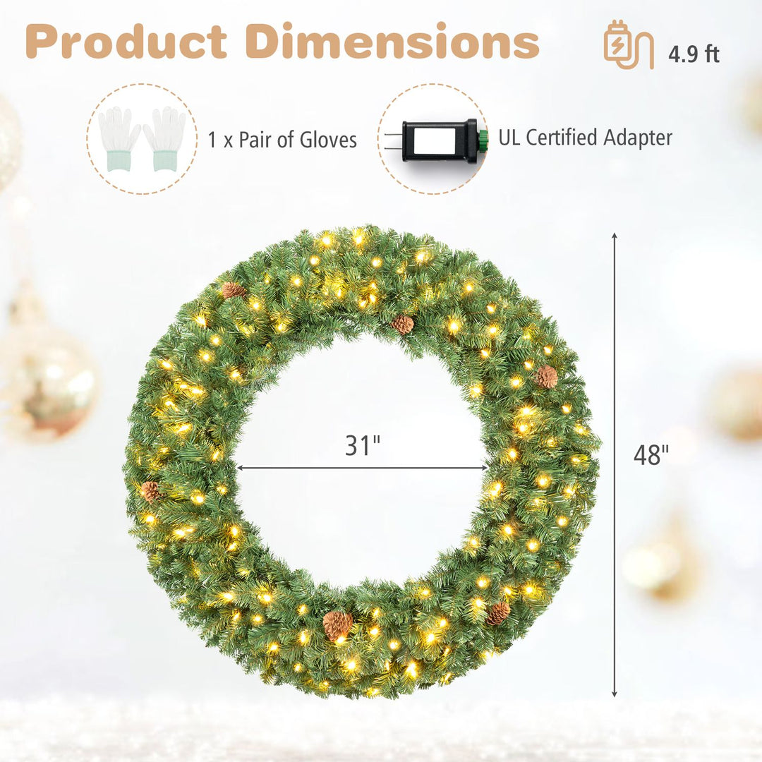 48 Inch Large Pre-Lit Artificial Christmas Wreath