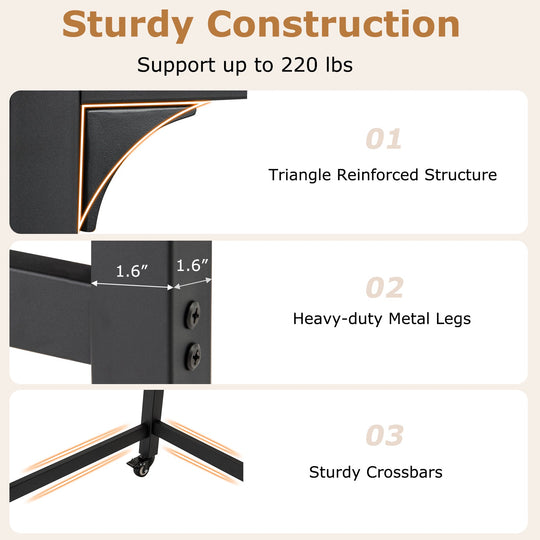 48 Inch Mobile Computer Workstation with 4 Smooth Casters