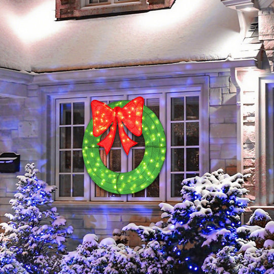 48 Inch Pre-Lit Lighted Christmas Mesh Wreath with Bow and 200 LED Bulbs