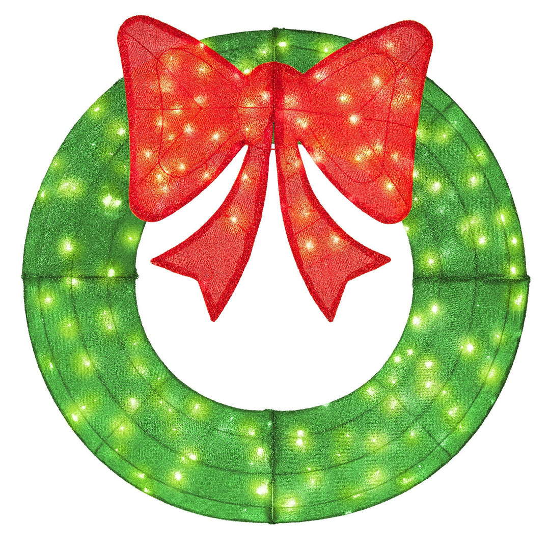 48 Inch Pre-Lit Lighted Christmas Mesh Wreath with Bow and 200 LED Bulbs