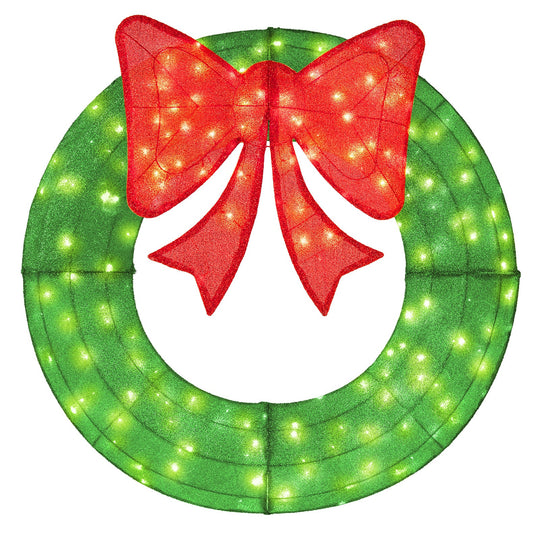 48 Inch Pre-Lit Lighted Christmas Mesh Wreath with Bow and 200 LED Bulbs