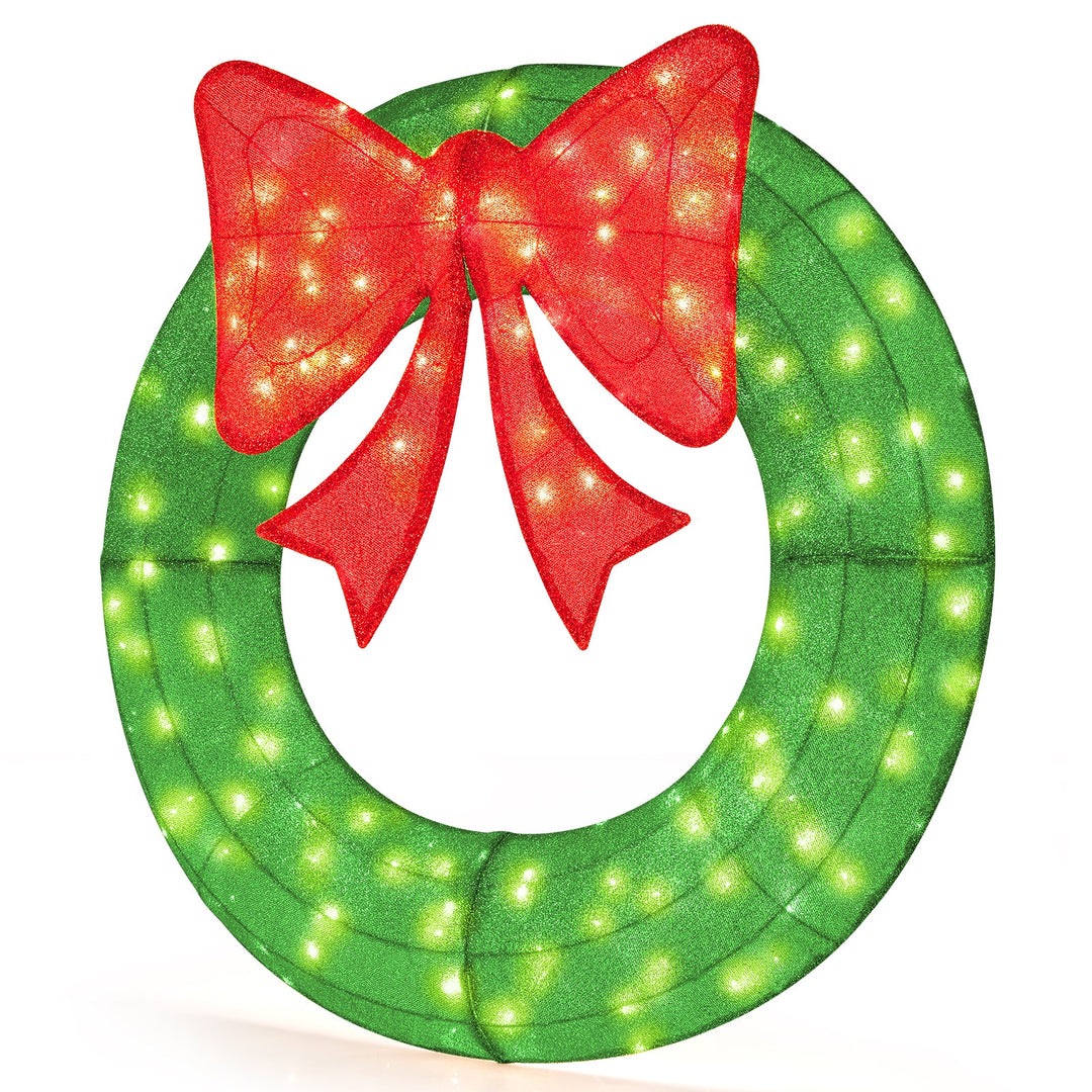 48 Inch Pre-Lit Lighted Christmas Mesh Wreath with Bow and 200 LED Bulbs