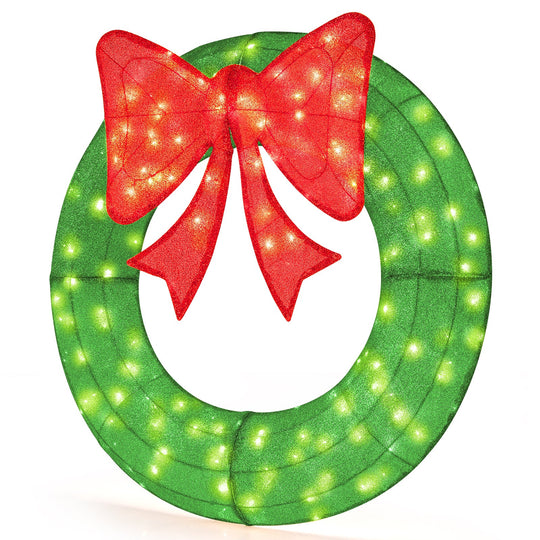 48 Inch Pre-Lit Lighted Christmas Mesh Wreath with Bow and 200 LED Bulbs