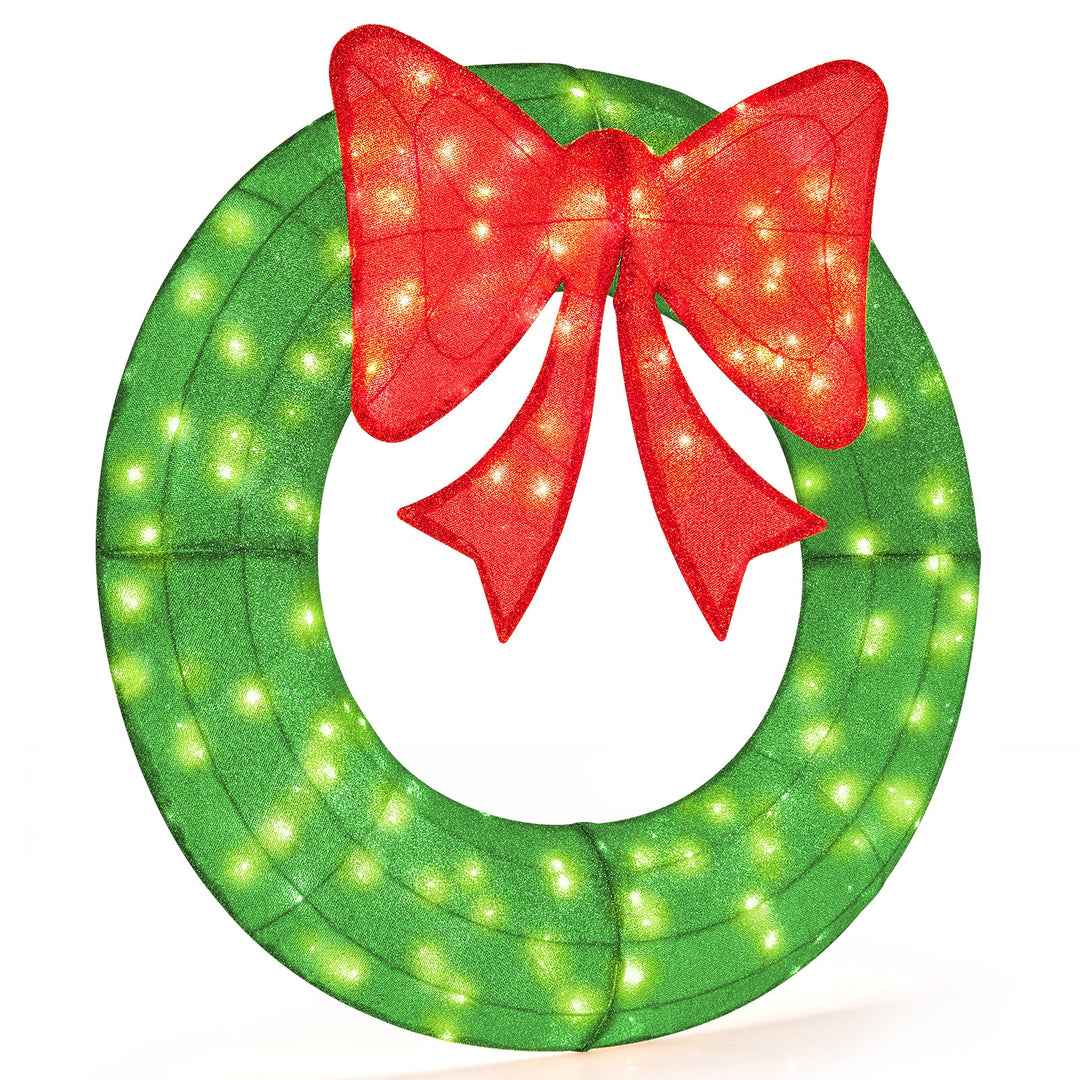 48 Inch Pre-Lit Lighted Christmas Mesh Wreath with Bow and 200 LED Bulbs