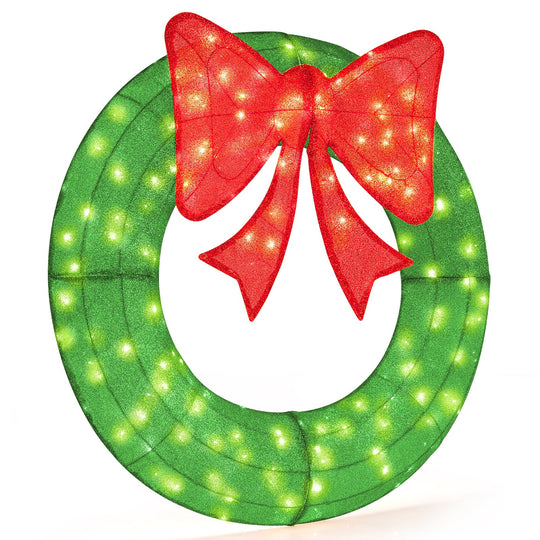 48 Inch Pre-Lit Lighted Christmas Mesh Wreath with Bow and 200 LED Bulbs