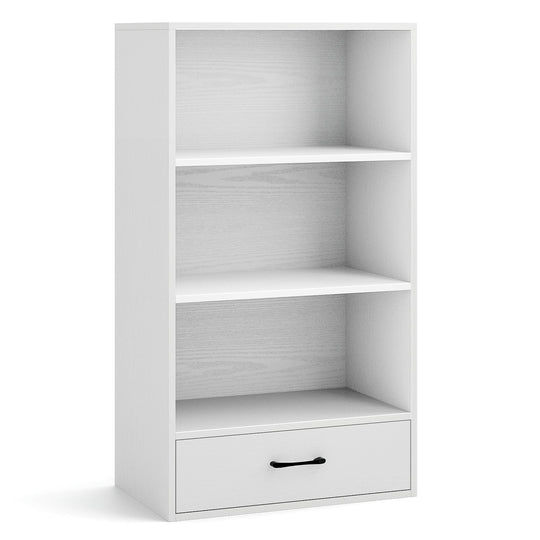 48 Inch Tall 4 Tiers Wood Bookcase with Drawer-Gray