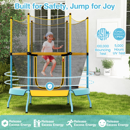 48 Inch Toddler Trampoline with Safety Enclosure Net-Yellow
