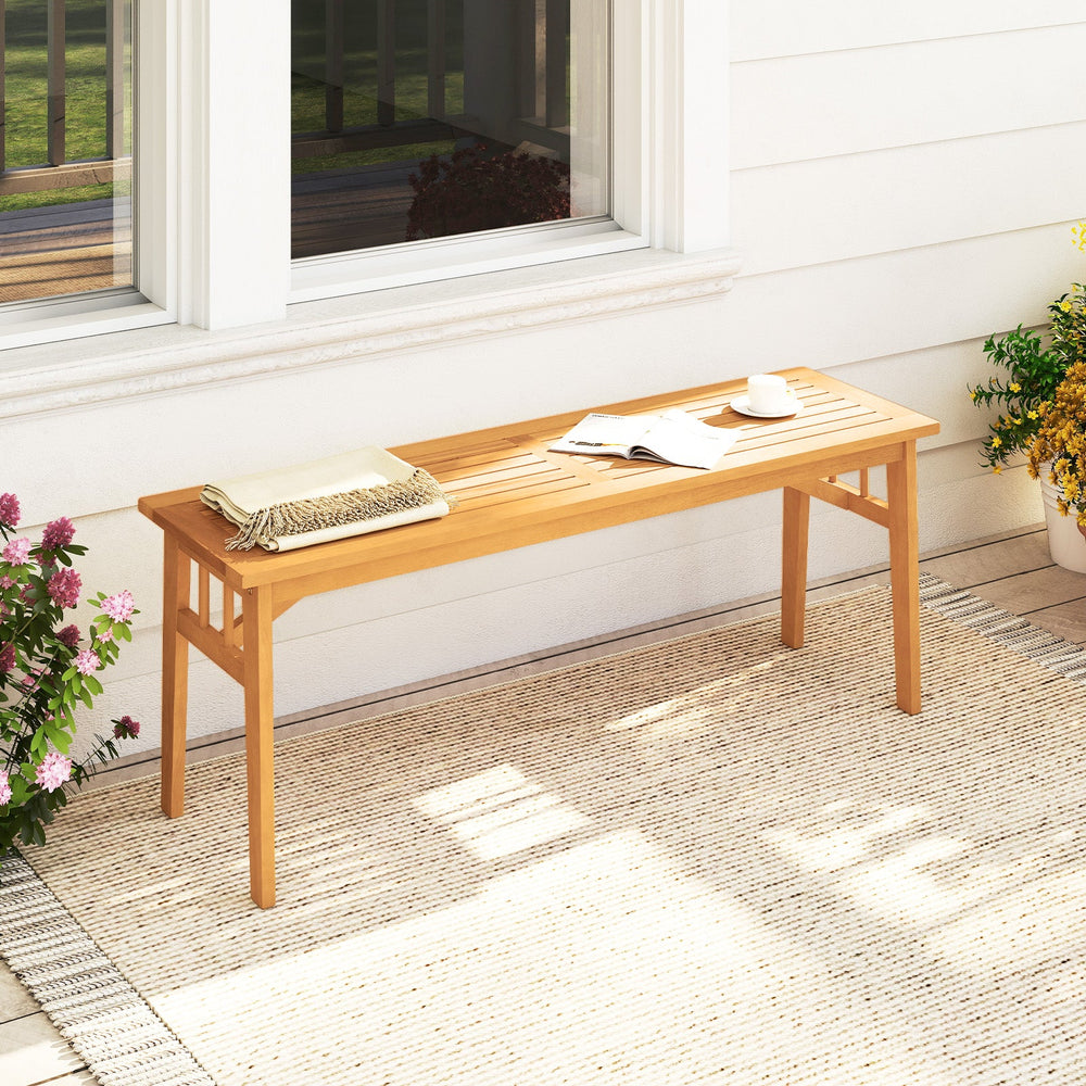 48 Inches Acacia Wood Bench with Breathable Slat Seat and Stable Triangular Structure