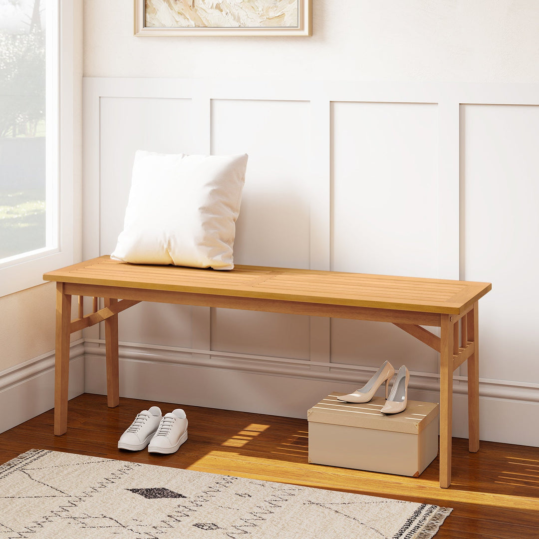 48 Inches Acacia Wood Bench with Breathable Slat Seat and Stable Triangular Structure