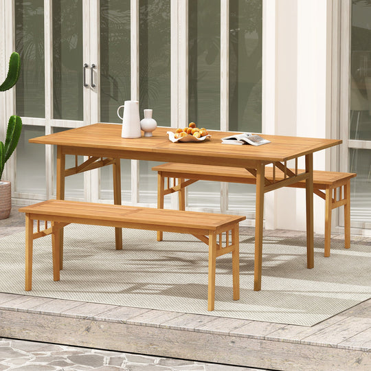 48 Inches Acacia Wood Bench with Breathable Slat Seat and Stable Triangular Structure