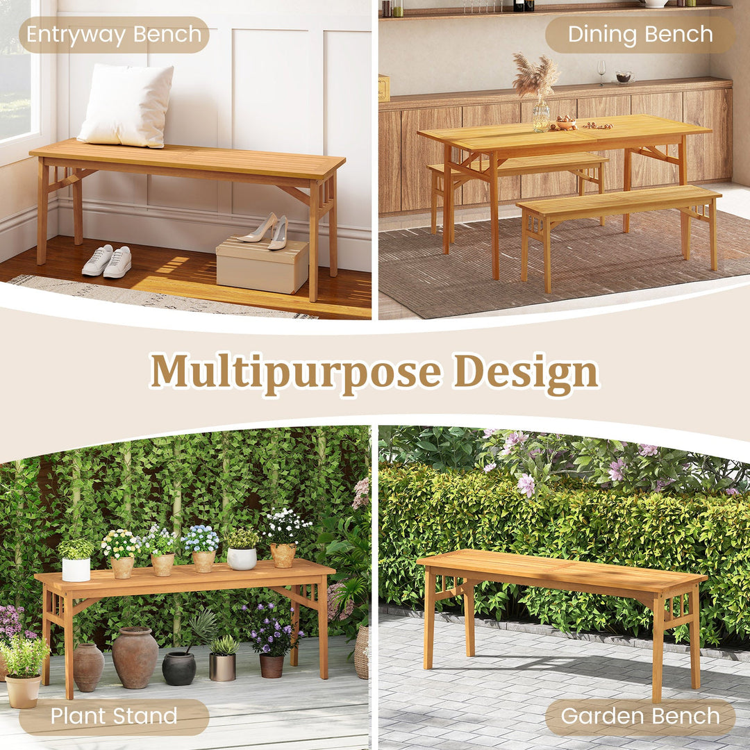 48 Inches Acacia Wood Bench with Breathable Slat Seat and Stable Triangular Structure