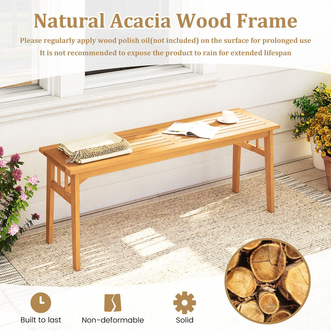 48 Inches Acacia Wood Bench with Breathable Slat Seat and Stable Triangular Structure