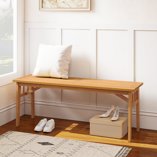 48 Inches Acacia Wood Bench with Breathable Slat Seat and Stable Triangular Structure
