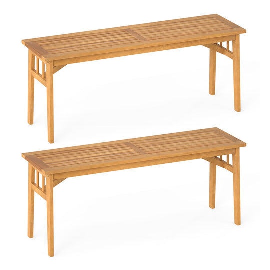 48 Inches Acacia Wood Bench with Breathable Slat Seat and Stable Triangular Structure