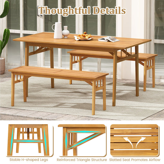 48 Inches Acacia Wood Bench with Breathable Slat Seat and Stable Triangular Structure