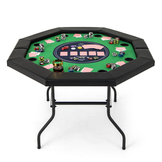 48 Inches Foldable Poker Table with Padded Rails and Cup Holders-Green
