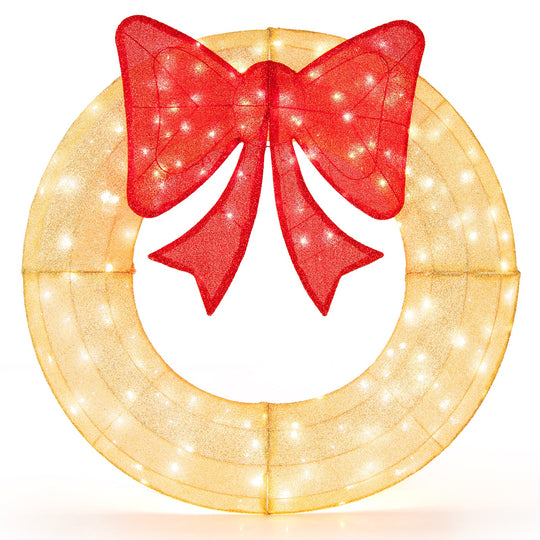 48 Inch Pre-Lit Lighted Christmas Mesh Wreath with Bow and 200 LED Bulbs