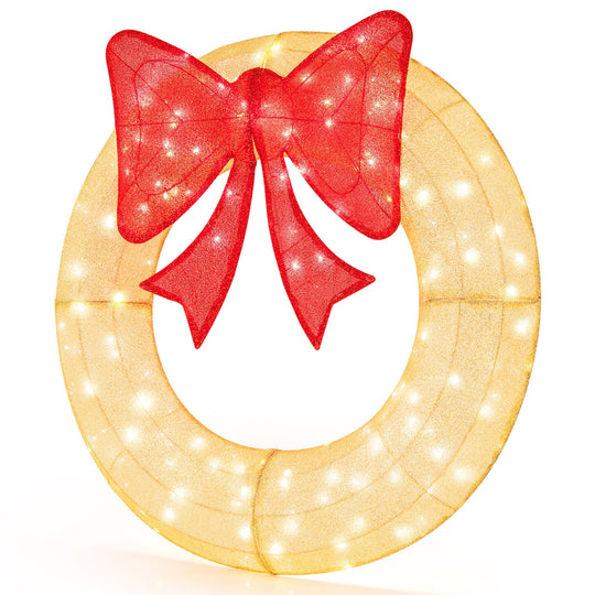 48 Inch Pre-Lit Lighted Christmas Mesh Wreath with Bow and 200 LED Bulbs