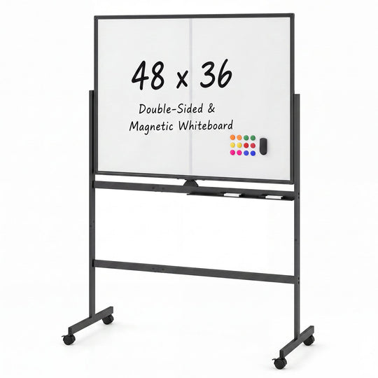 48" x 36" Double-Sided Mobile Whiteboard with Lockable Wheels