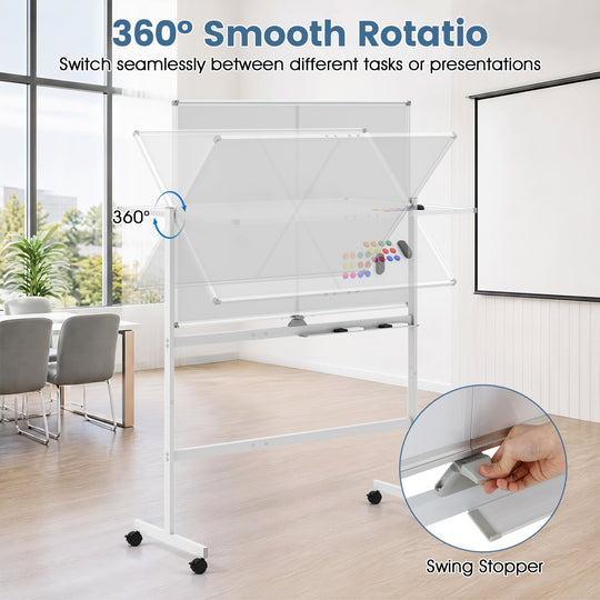 48" x 36" Double-Sided Mobile Whiteboard with Lockable Wheels
