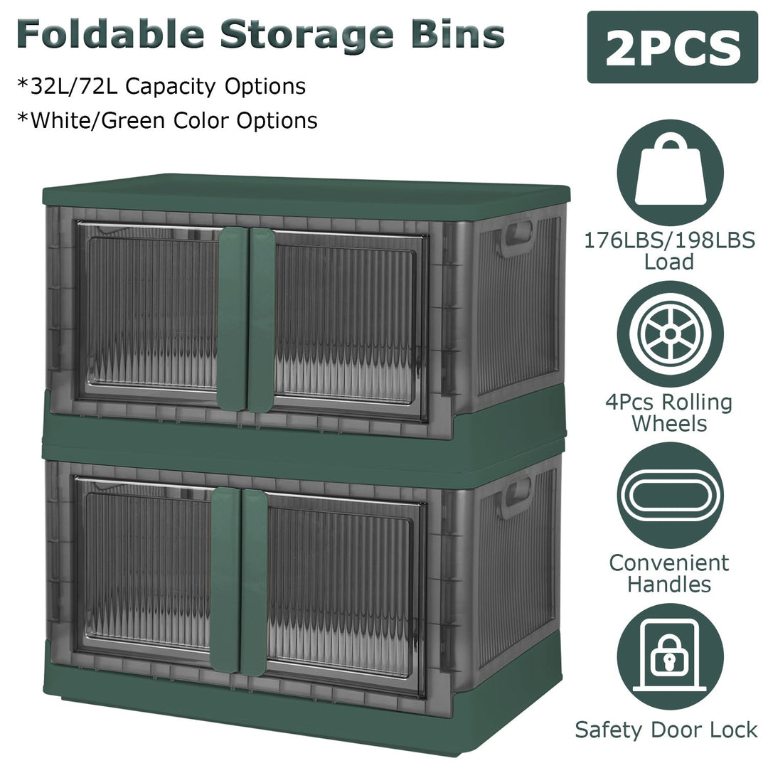 2Pcs 72L Foldable Storage Bins with Lid Collapsible Stackable Closet Organizer Containers with Front Door Lock 4Pcs Wheels