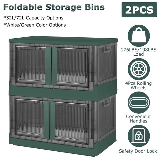 2Pcs 72L Foldable Storage Bins with Lid Collapsible Stackable Closet Organizer Containers with Front Door Lock 4Pcs Wheels