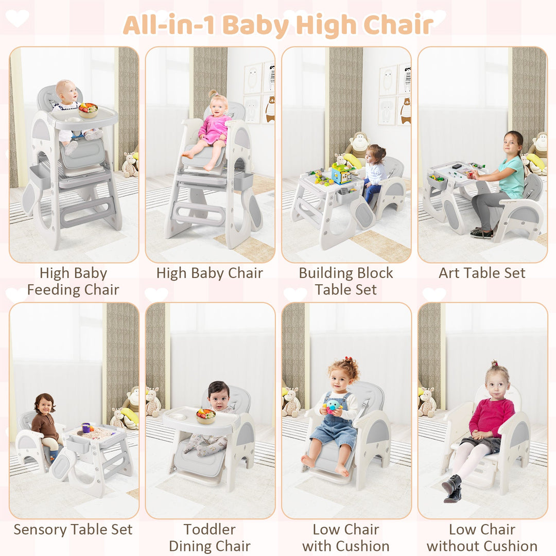 Convertible Baby High Chair with Double-layer Tray and Adjustable Backrest