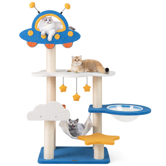 49 Inches Tall Cat Tree with UFO Top Perch Space Capsule and Sisal Scratching Posts-Blue