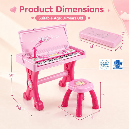 49-Key Kids Electric Piano Keyboard with Stool & Microphone