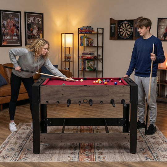 49 inch Combo Game Table with Pool Billiards-Brown