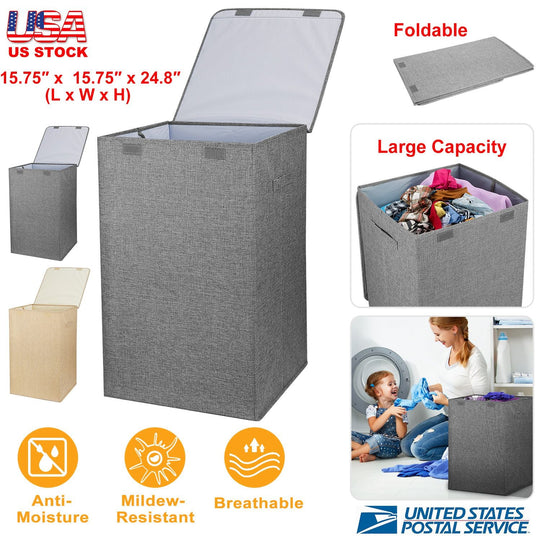 Foldable Laundry Hampers Washing Clothes Laundry Basket w/ Lid Handles Storage Organizer