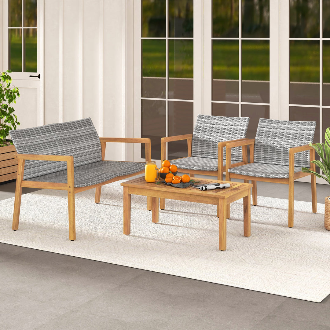 4-Piece Patio Furniture Set with Loveseat Single Chairs and Coffee Table