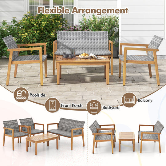 4-Piece Patio Furniture Set with Loveseat Single Chairs and Coffee Table