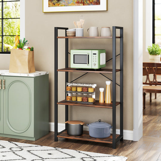 4-Tier Bookshelf with Heavy Duty Metal Frame Industrial Display Shelf-Rustic Brown