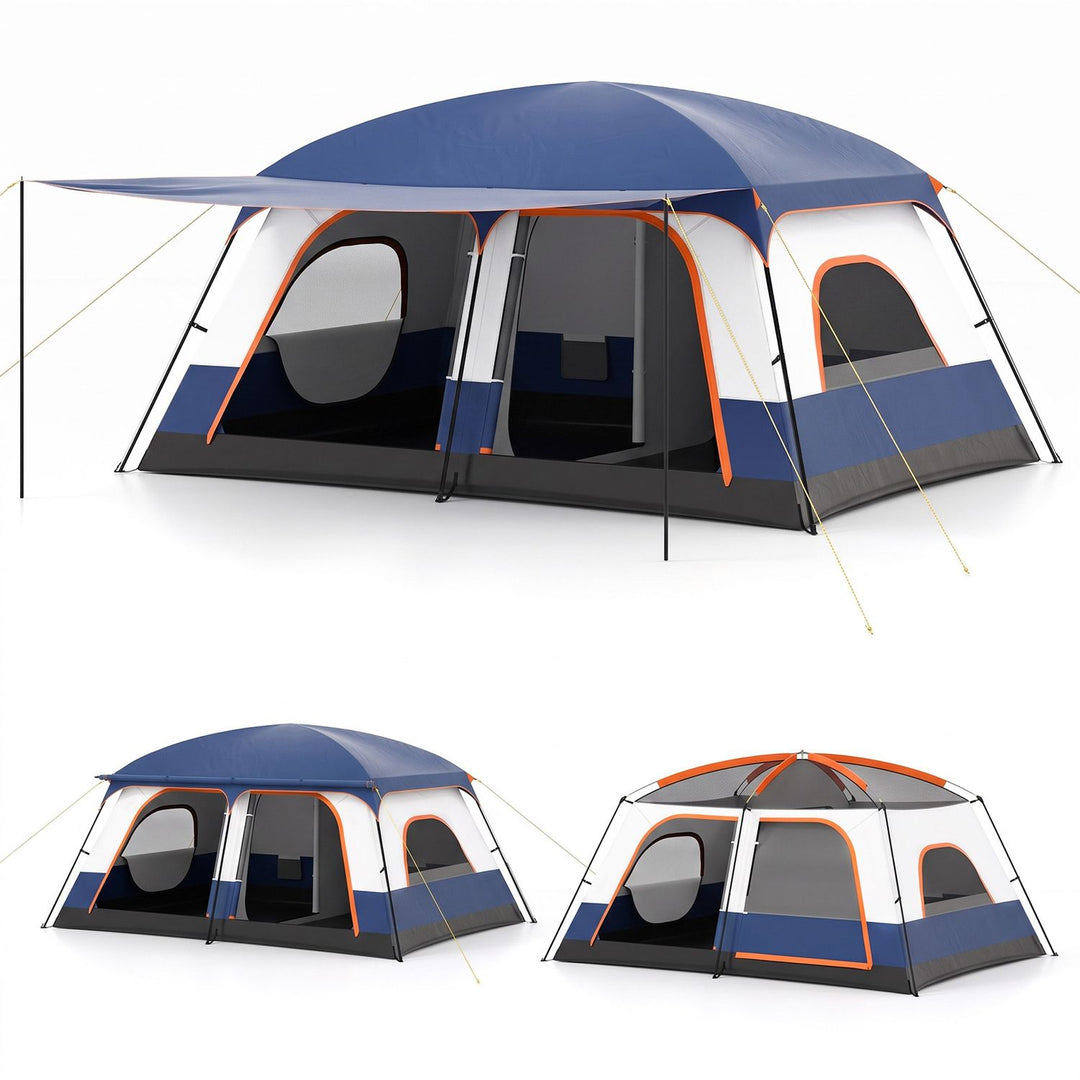 4-10 Person Camping Tent with Porch and 2 Rooms for Backpacking