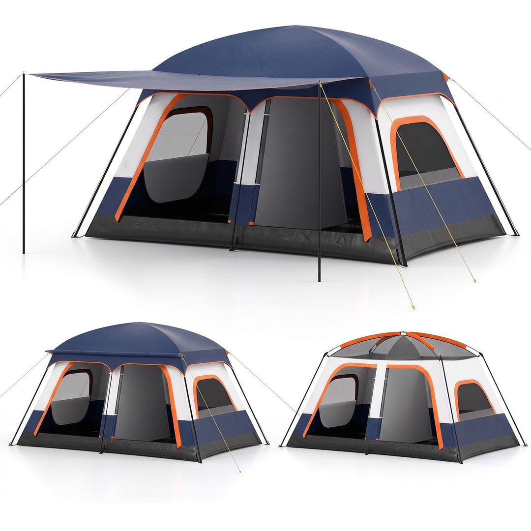 4-10 Person Camping Tent with Porch and 2 Rooms for Backpacking