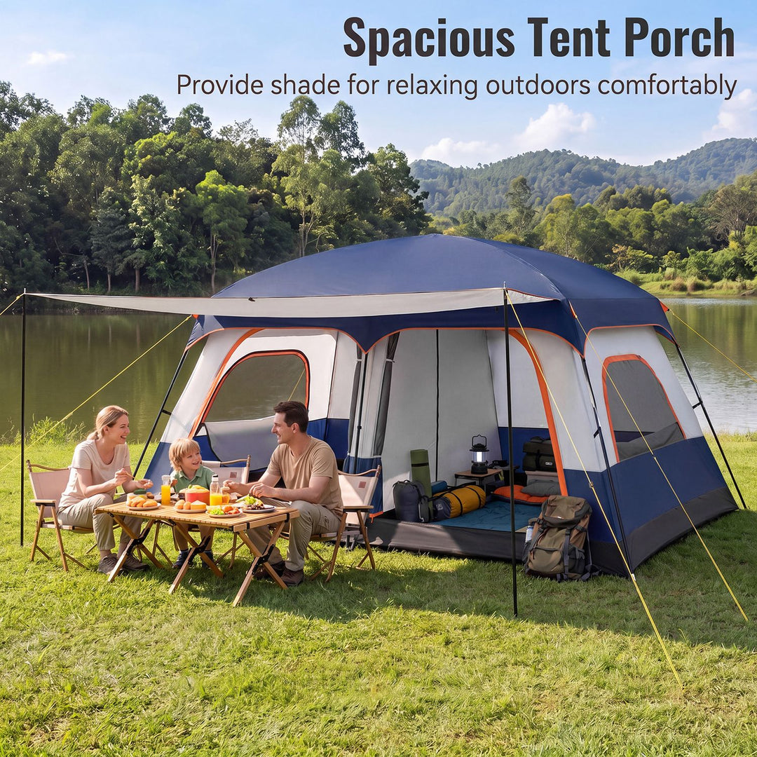 4-10 Person Camping Tent with Porch and 2 Rooms for Backpacking
