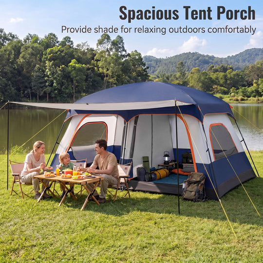 4-10 Person Camping Tent with Porch and 2 Rooms for Backpacking