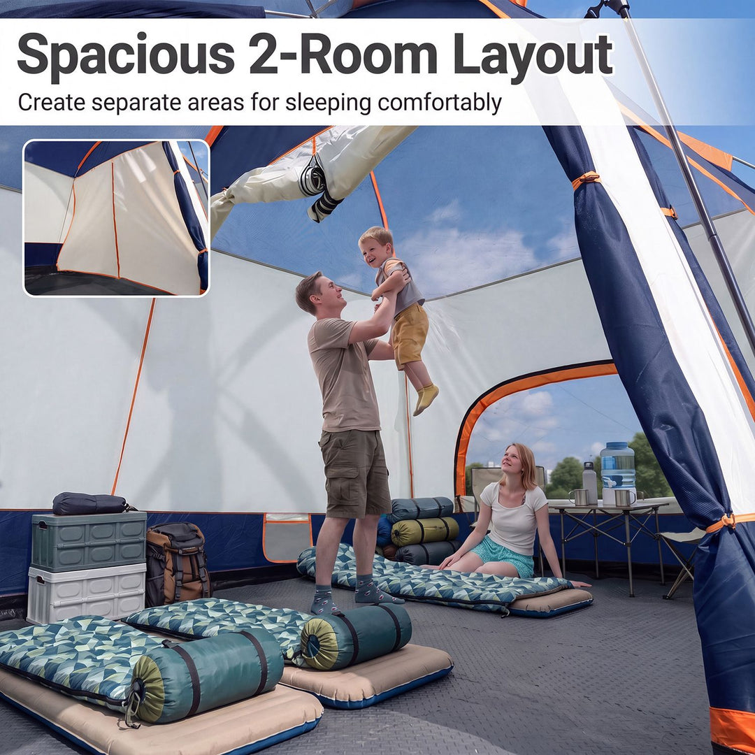4-10 Person Camping Tent with Porch and 2 Rooms for Backpacking