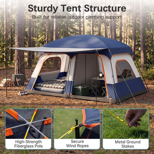 4-10 Person Camping Tent with Porch and 2 Rooms for Backpacking