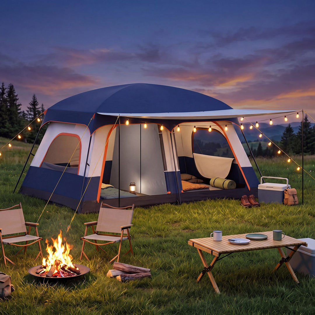 4-10 Person Camping Tent with Porch and 2 Rooms for Backpacking