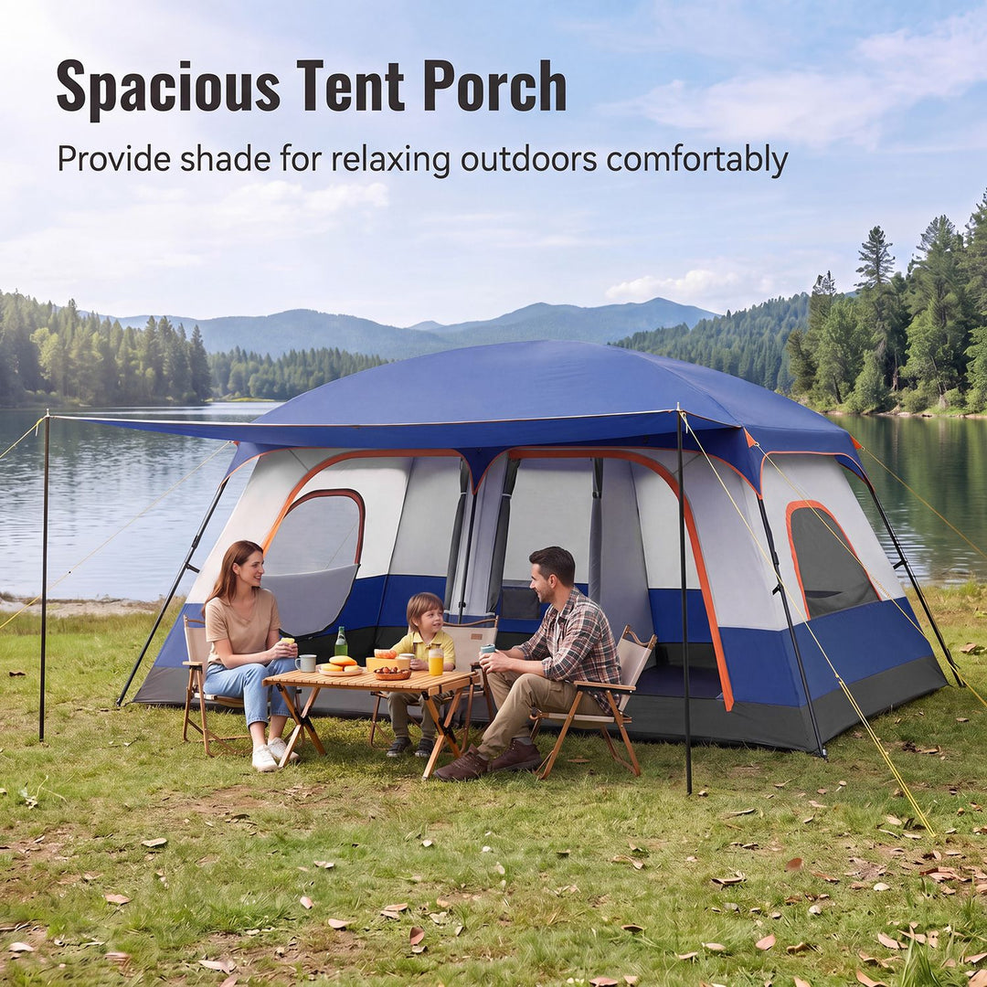 4-10 Person Camping Tent with Porch and 2 Rooms for Backpacking