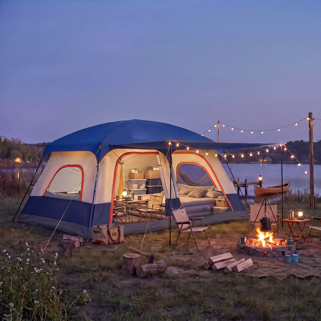 4-10 Person Camping Tent with Porch and 2 Rooms for Backpacking