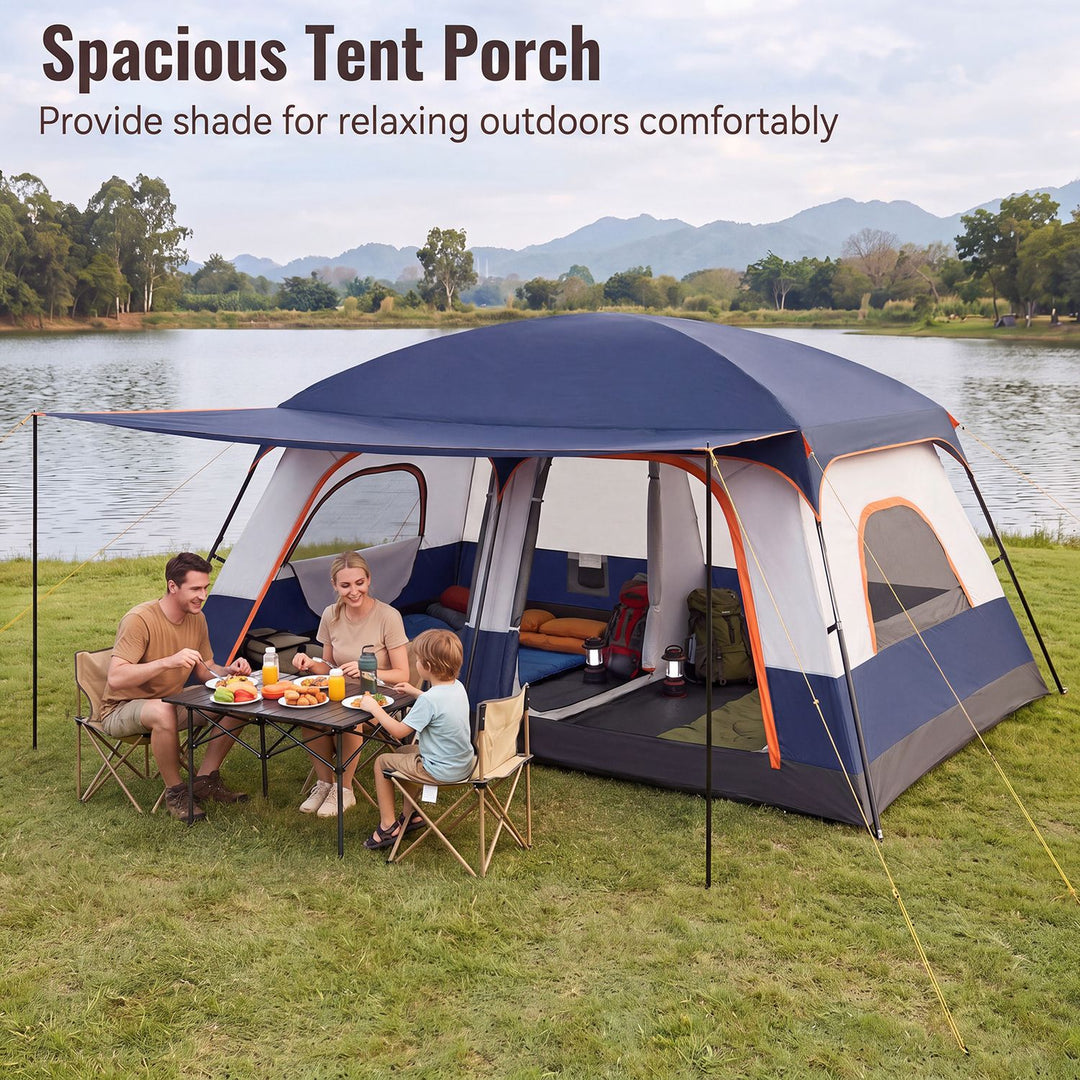 4-10 Person Camping Tent with Porch and 2 Rooms for Backpacking