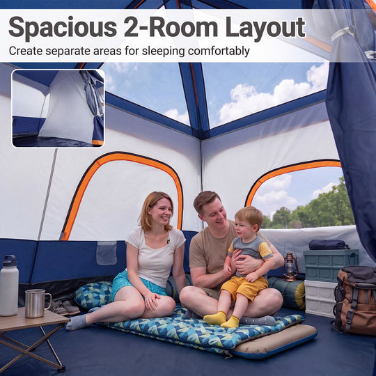 4-10 Person Camping Tent with Porch and 2 Rooms for Backpacking