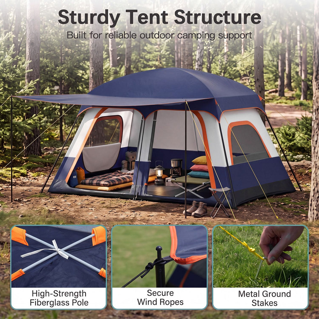 4-10 Person Camping Tent with Porch and 2 Rooms for Backpacking