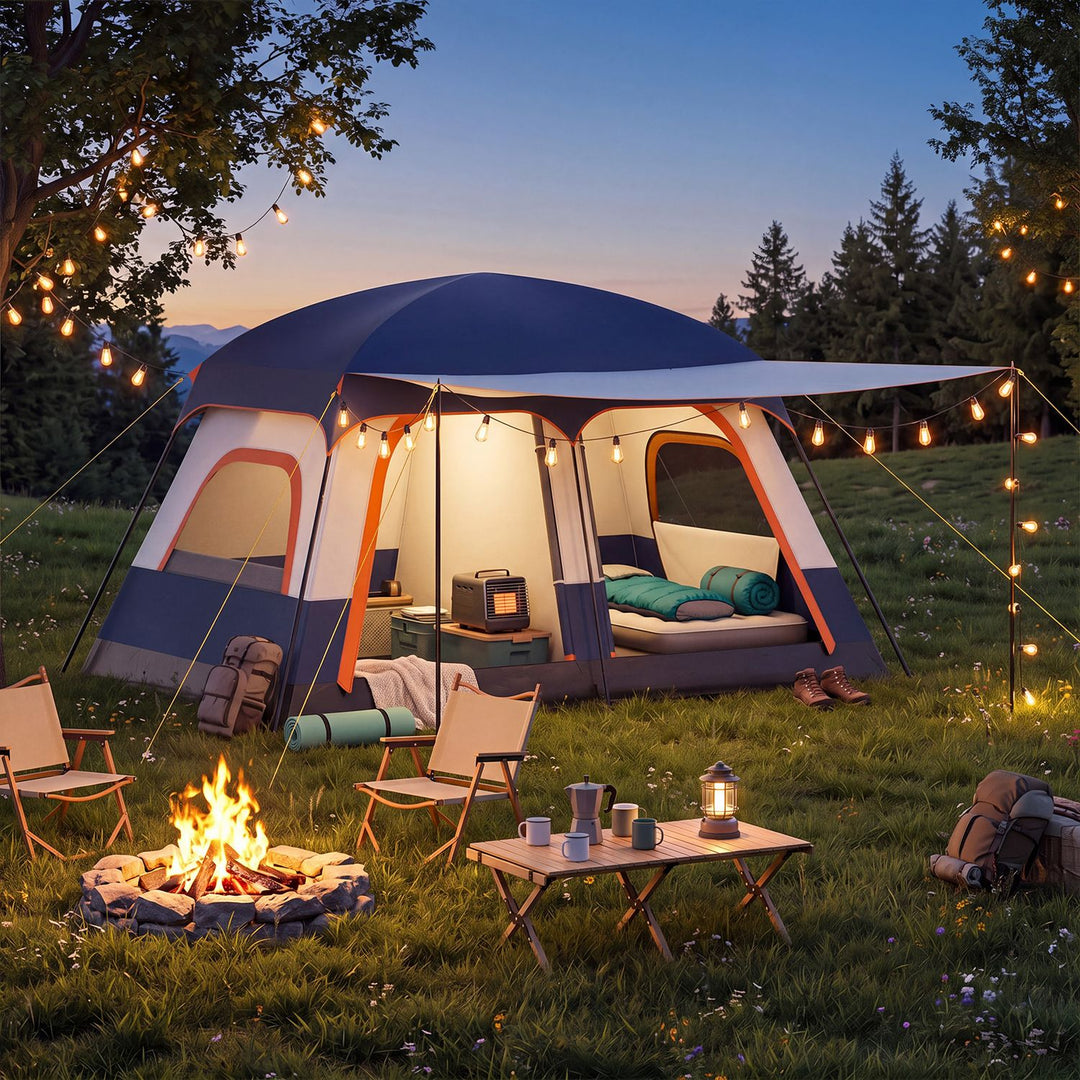 4-10 Person Camping Tent with Porch and 2 Rooms for Backpacking