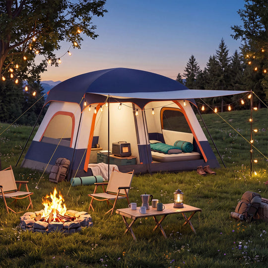 4-10 Person Camping Tent with Porch and 2 Rooms for Backpacking